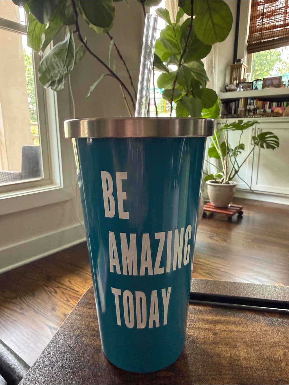 Blue Stainless Tumbler with Silver Rim